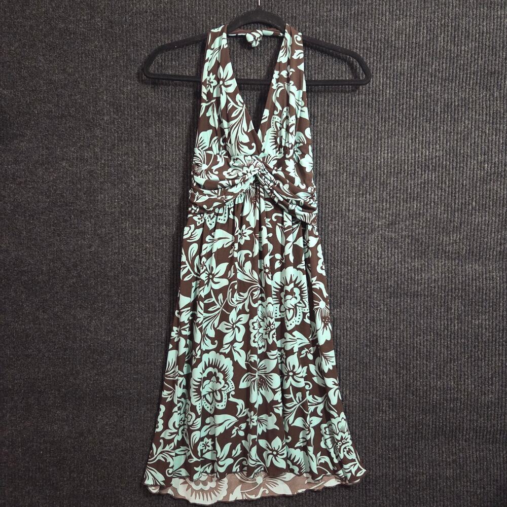 Ruby Rox Y2K Brown Turquoise Tropical Floral Halter Mini Dress Size M